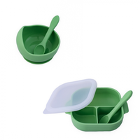 Set castron, farfurie cu ventuza, lingurita si capac verde pal - 7