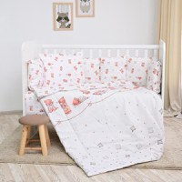 Set lenjerie pat 8 piese 70x140 cm bumbac ranforce Bears Piollws Beige - 1