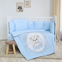 Set lenjerie pat 8 piese 70x140 cm bumbac ranforce Little Bear Blue - 1