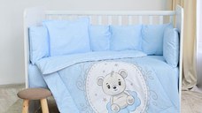 Set lenjerie pat 8 piese 70x140 cm bumbac ranforce Little Bear Blue