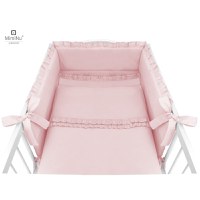 Set lenjerie patut 5 piese cu volanase cu pilota si perna din bumbac pentru patut 120x60 cm Colectia Royal Powder Pink MimiNu - 1