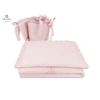 Set lenjerie patut 5 piese cu volanase cu pilota si perna din bumbac pentru patut 120x60 cm Colectia Royal Powder Pink MimiNu - 3