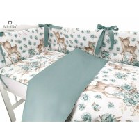 Set lenjerie patut 5 piese MimiNu cu pilota si perna din bumbac pentru patut 120x60 cm Sweet deer mint - 1