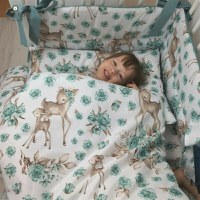 Set lenjerie patut 5 piese MimiNu cu pilota si perna din bumbac pentru patut 120x60 cm Sweet deer mint - 3