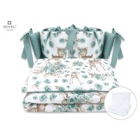 Set lenjerie patut MimiNu cu 6 piese cu pilota si perna cu doua aparatori laterale din bumbac pentru patut 120x60 cm Sweet Deer Mint - 1