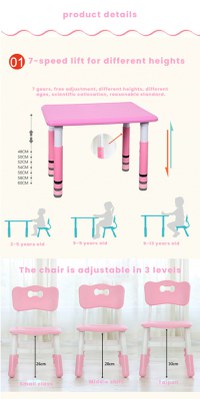 Set masuta si scaunel cu inaltime reglabila 60x60 cm Nichiduta Lift Pink - 1