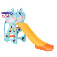 Tobogan 2 in 1 cu inaltime reglabila si cos de baschet Nichiduta Garden Giraffe AlbastruGalben - 1