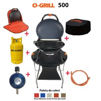 Pachet Complet O-grill 500 + Masa O-grill + Kit furtun GPL 1.5m Ceas butelie + Geanta de transport + Husa de protectie + Butelie Metalica 26L - 1