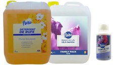 Pachet promo: 1x5L detergent lichid rufe Paiso: Floral Bouquet, 1x5L balsam de rufe Lily & Jasmine, 1x200ml Parfum de rufe