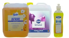 Pachet promo: 1x5L detergent lichid rufe Paiso: Floral Bouquet, 1x5L balsam de rufe Lily & Jasmine, 1x500ml detergent de vase