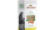 ALMO NATURE HFC, Pui și Somon, plic hrană umedă pisici, (în supă), 55g