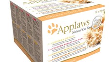 APPLAWS Chicken Selection Multipack, 4 arome ( Pui, Pui și Șuncă, Pui și Dovleac, Pui și Brânză), pachet mixt, conservă hrană umedă pisici, 70g x 12