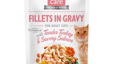 BRIT Care Fillets In Gravy, Curcan și Somon, plic hrană umedă fără cereale pisici, (în sos), 85g