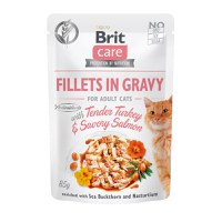 BRIT Care Fillets In Gravy, Curcan și Somon, plic hrană umedă fără cereale pisici, (în sos), 85g - 1