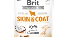 BRIT Care Functional Snack Skin & Coat, Krill cu Nucă de cocos, recompense funționale fără cereale câini, piele și blană, 150g