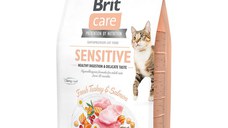 BRIT Care Sensitive Healthy Digestion & Delicate Taste, Curcan și Somon, hrană uscată fără cereale pisici, sensibilități digestive, 7kg