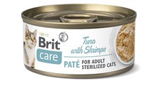 BRIT Care Sterilized Pate, Ton și Creveți, conservă hrană umedă conținut redus cereale pisici sterilizate, (pate), 70g