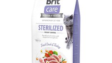BRIT Care Sterilized Weight Control, Rață și Curcan, hrană uscată fără cereale pisici sterilizate, managementul greutății, 400g