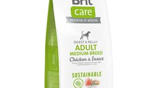 BRIT Care Sustainable, Digest & Relax, M, Pui și Insecte, hrană uscată câini, sistem digestiv BRIT Care Sustainable Adult Medium Breed, M, Pui și Insecte, hrană uscată câini, sistem digestiv, 12kg