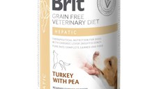 BRIT GF Veterinary Diet Hepatic, Curcan cu Mazăre, dietă veterinară câini, conservă hrană umedă fără cereale, afecțiuni hepatice, 400g