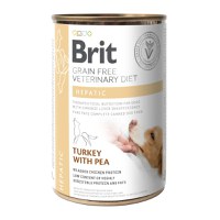 BRIT GF Veterinary Diet Hepatic, Curcan cu Mazăre, dietă veterinară câini, conservă hrană umedă fără cereale, afecțiuni hepatice, 400g - 1