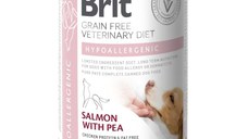 BRIT GF Veterinary Diet Hypoallergenic, Somon cu Mazăre, dietă veterinară câini, conservă hrană umedă fără cereale, afecțiuni digestive, 400g