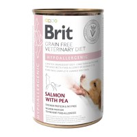 BRIT GF Veterinary Diet Hypoallergenic, Somon cu Mazăre, dietă veterinară câini, conservă hrană umedă fără cereale, afecțiuni digestive, 400g - 1