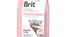 BRIT GF Veterinary Diet Hypoallergenic, Somon cu Mazăre, dietă veterinară pisici, hrană uscată fără cereale, afecțiuni digestive și dermatologice, 2kg