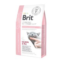 BRIT GF Veterinary Diet Hypoallergenic, Somon cu Mazăre, dietă veterinară pisici, hrană uscată fără cereale, afecțiuni digestive și dermatologice, 2kg - 1