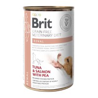 BRIT GF Veterinary Diet Renal, Ton și Somon cu Mazăre, dietă veterinară câini, conservă hrană umedă fără cereale, afecțiuni renale, 400g - 1