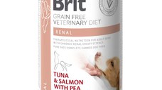 BRIT GF Veterinary Diet Renal, Ton și Somon cu Mazăre, dietă veterinară câini, conservă hrană umedă fără cereale, afecțiuni renale, 400g