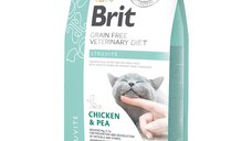 BRIT GF Veterinary Diet Struvite, Pui cu Mazăre, dietă veterinară pisici, hrană uscată fără cereale, afecțiuni urinare (struviți), 2kg