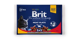 BRIT Premium Multipack Meat Plate, 2 arome, pachet mixt, plic hrană umedă pisici, (în sos), 100g x 4