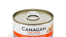 CANAGAN, Ton și Creveți, conservă hrană umedă fără cereale pisici junior & adult, (în suc propriu), 75g