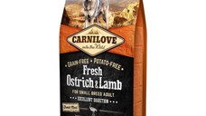 CARNILOVE Fresh Excellent Digestion XS-S, Struț și Miel, hrană uscată fără cereale câini, sensibilitați digestive, 1.5kg