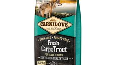 CARNILOVE Fresh Hair & Skin S-XL, Crap și Păstrăv, hrană uscată fără cereale câini, piele si blană, 12kg