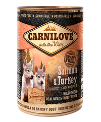 CARNILOVE Junior, Somon și Curcan, conservă hrană umedă fără cereale câini junior, (în aspic), 400g - 1