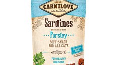 CARNILOVE Semi Moist Snack, Sardină cu Pătrunjel, recompense funcţionale fără cereale pisici, sensibilităţi digestive, 50g