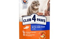 CLUB 4 PAWS Premium, Cod, hrană umedă pisici, (în aspic) CLUB 4 PAWS Premium, Cod, plic hrană umedă pisici, (în aspic), 80g