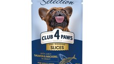 CLUB 4 PAWS Premium Plus Selection, XS-S, Somon și Macrou, plic hrană umedă câini, (în sos), 85g