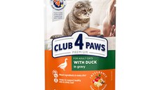 CLUB 4 PAWS Premium, Rață, hrană umedă pisici, (în sos) CLUB 4 PAWS Premium, Rață, plic hrană umedă pisici, (în sos), 100g