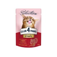 CLUB 4 PAWS Premium Selection Stripsuri, Curcan și Morcov, plic hrană umedă pisici, (în supă), 85g - 1