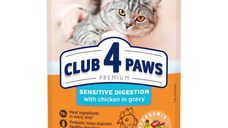 CLUB 4 PAWS Premium Sensitive Digestion, Pui, plic hrană umedă pisici, sistem digestiv, (în sos), 80g