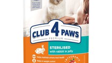 CLUB 4 PAWS Premium Sterilised, Iepure, plic hrană umedă pisici sterilizate, (în aspic), 80g