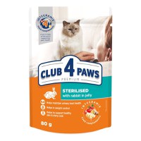 CLUB 4 PAWS Premium Sterilised, Iepure, plic hrană umedă pisici sterilizate, (în aspic), 80g - 1