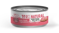 FRESH FARM Schredded fillets, Șuncă și Pui, conservă hrană umedă fără cereale pisici, (în sos), 70g