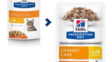 HILL'S Prescription Diet c/d Urinary Care, Pui, dietă veterinară pisici, plic hrană umedă, sistem urinar, (în sos), bax, 85g x 12buc