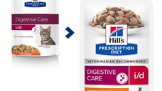 HILL'S Prescription Diet i/d Sensitive Digestive Care, Pui, dietă veterinară pisici, plic hrană umedă, sistem digestiv, 85g x 12buc