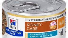 HILL'S Prescription Diet K/D Stew, Ton și Tocană de Legume, dietă veterinară, conservă hrană umedă pisici, sistem renal, (în sos), 82g