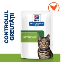 HILL'S Prescription Diet Metabolic, Pui, dietă veterinară pisici, plic hrană umedă, metabolism (obezitate si diabet), (în sos), 85g x 12buc - 7